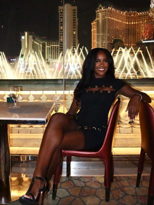 AMARAÉ black dress for a Nigerian wedding guest